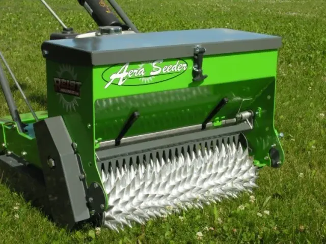 AeraSeeder seeding drum up close on a lawn
