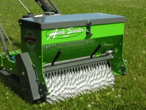 Aeraseeder seeding drum up close on a lawn