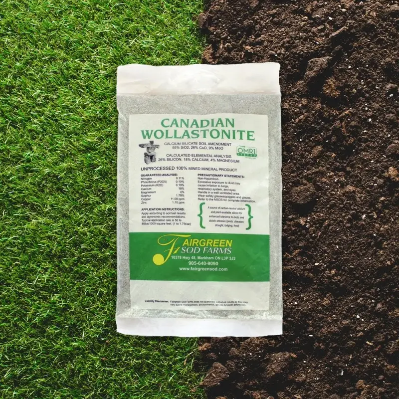 Canadian Wollastonite bag on a lawn